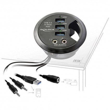 USB-HUB 3-Port USB3.0 +HD-Audio delock