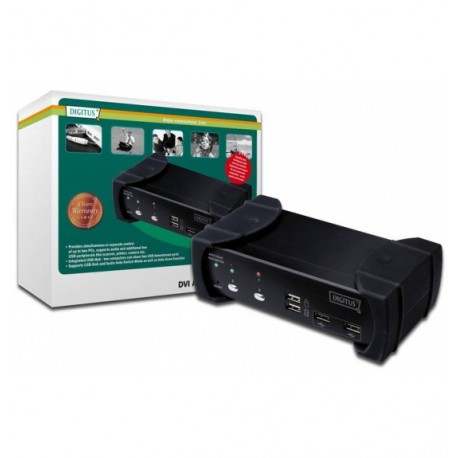DVI-KVM Switch 1 User - 2 PCs (USB) +USB Hub +Audio