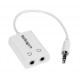 White Slim Mini Jack Headphone Splitter Cable Adapter - 3.5mm Audio Mini Stereo Y Splitter - 3.5mm Male to 2x 3.5mm Female