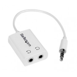 White Slim Mini Jack Headphone Splitter Cable Adapter - 3.5mm Audio Mini Stereo Y Splitter - 3.5mm Male to 2x 3.5mm Female