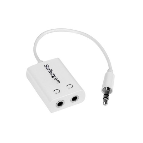 White Slim Mini Jack Headphone Splitter Cable Adapter - 3.5mm Audio Mini Stereo Y Splitter - 3.5mm Male to 2x 3.5mm Female