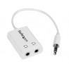 White Slim Mini Jack Headphone Splitter Cable Adapter - 3.5mm Audio Mini Stereo Y Splitter - 3.5mm Male to 2x 3.5mm Female