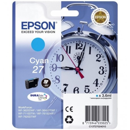 Epson 27 cartouche d encre cyan capacité standard 3.6ml 350 pages blister sans alarme - DURABrite ultra encre - Epson
