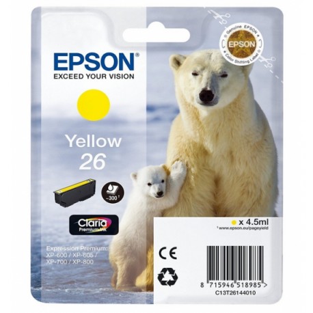 Epson 26 cartouche dencre jaune capacité standard 4.5ml 300 pages blister sans alarme - Epson