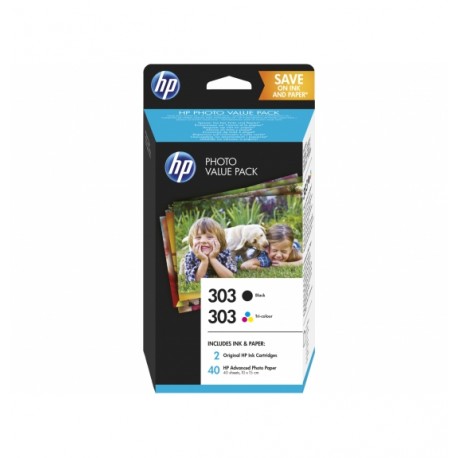 HP HP 303 PVP with ink cartridges black, tri-color + 40 sheets HP Advanced Photo Paper 10x15. - HP