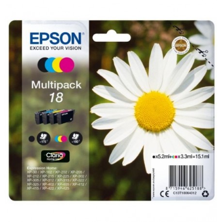 Epson 18 cartouche d encre noir et tricolore capacité standard 15.1ml 4-pack blister sans alarme - Epson