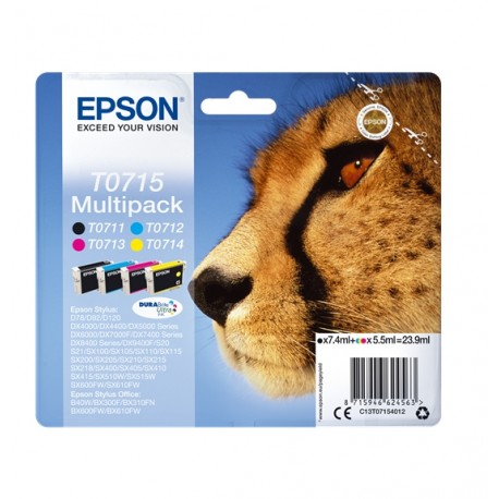 Epson T0715 cartouche d encre noir et tricolore capacité standard noir: 7.4ml, couleur: 3 x 5.5ml 4-pack blister sans alarme -