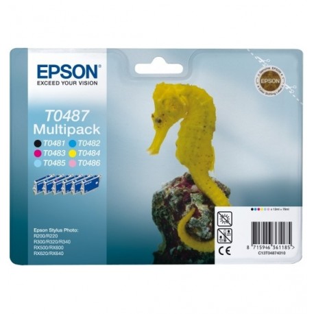 Epson T0487 inktcartridge Black and 5 Colors standard capacity zw:13ml, kl:13ml zw:630 pag, kl:430 pag 6-pack blister - Epson