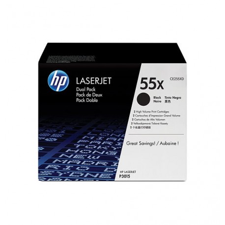 HP CE255XD 55X Black High Yield Toner Cartridge Dual Pack 12.5K for LaserJet P3015 - HP