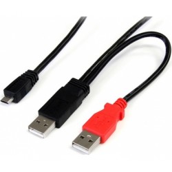 3 ft USB Y Cable for External Hard Drive - Dual USB A to Micro B - Startech