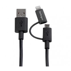 1m 3 ft Black Apple 8-pin Lightning Connector or Micro USB to USB Combo Cable
