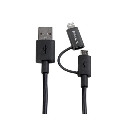 1m 3 ft Black Apple 8-pin Lightning Connector or Micro USB to USB Combo Cable