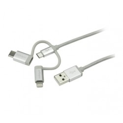 1m 3ft USB Multi Charger Cable - Lightning USB-C Micro-B - Braided - Startech