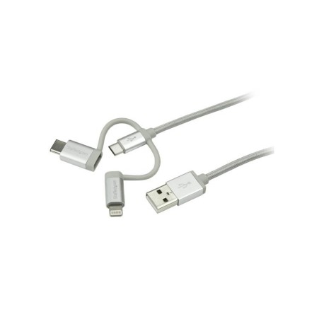1m 3ft USB Multi Charger Cable - Lightning USB-C Micro-B - Braided - Startech